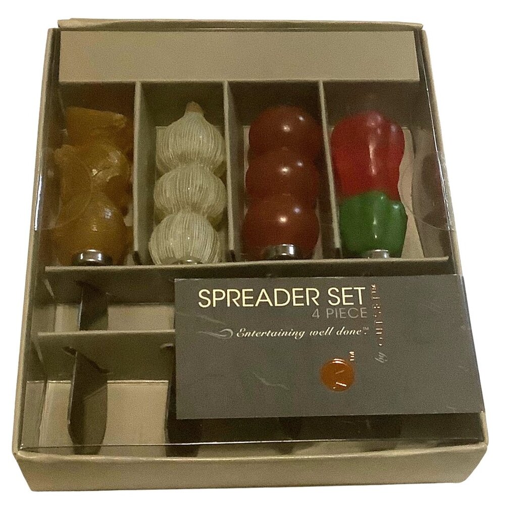 Outset 4-Piece Food-Themed Spreader Set Entertaining‎ Onion Tomato Pepper Garlic